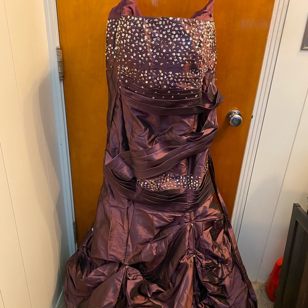 Plum Strapless Prom Dress w/ Rhinestones & Corset Back